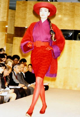 Perry Ellis Vintage Otoño 1998 Rojo Púrpura Mohair Suéter Chaqueta Grande Foto 1 de 4