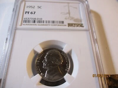 1952 JEFFERSON NICKEL PROOF NGC PR 67   010 - Image 1 of 2
