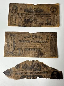 1862 Carolina del Norte $1 Y Asociación de Préstamos para Plantadores de Algodón Carolina del Sur 5 $ - Imagen 1 de 8