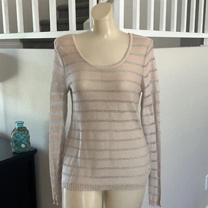 Peruvian Connection Mesh Open Knit Sweater Top Sz M Cotton Lurex Blush Pink - Bild 1 von 8