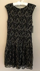LAUNDRY by Shelli Segal Lace Dress - Black/Metallic Gold - NWT Girls 16 - Picture 1 of 2
