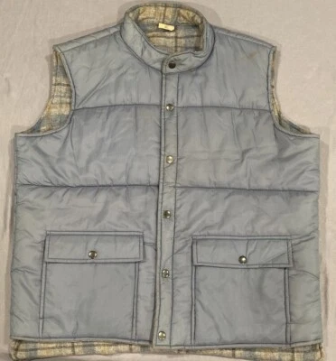 Vintage Arrow Men Vest XL Plaid Solid Reversible Quilted Dadcore Hike Camp Walk - Image 1 of 4