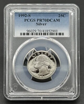 Stunning American 1992-S 25C Graded Washington silver PCGS PR70DCAM Proof coin - Image 1 of 2