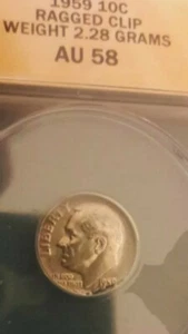 1 USA US Mint Coin Ragged Clip Error Roosevelt Silver Dime Graded by ANACS AU58! - Picture 1 of 11