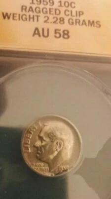 1 USA US Mint Coin Ragged Clip Error Roosevelt Silver Dime Graded by ANACS AU58! - Image 1 of 4