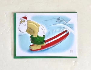 Vintage 2009 Greeting Card Christmas Santa Claus Mooning Surfer Surfing USA NOS - Picture 1 of 3