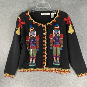 Michael Simon NY Pullover Damen kleiner Nussknacker Knopf Cardigan Ugly Christmas - Bild 1 von 24