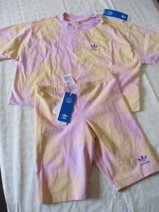adidas Trefoil Crop Tee & Cycling Shorts Girls M 11-12Y NWT HK2930 & HK 2943 - Picture 1 of 5