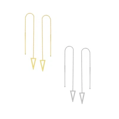 Triangle Dangle Threader Earrings Solid 14K Real Gold Drop Chain Earrings Women - Image 1 of 3