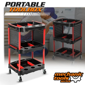 3 Tiers Foldable Service Cart Warehouse Office Kitchen w/Swivel Wheels + Casters - Picture 1 of 7