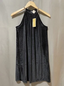 NWT Michael Kors Women Sleeveless Chain Strap Zip Velvet Mini Dress SZ XS Black - Picture 1 of 11