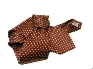 Homme Cravate Soie Imprimée Bordeaux Rouge Pois Orange Sept Plis Made IN Italy - Picture 1 of 1