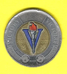 2020 CANADA COLOURIZED TOONIE WWII VICTORY 75th ANNIVERSARY - Picture 1 of 2