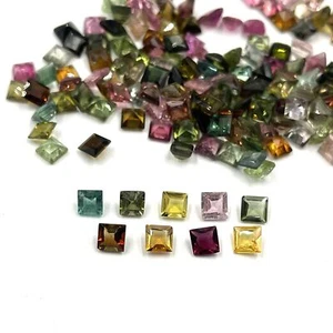 Natural Multi Tourmaline Square Cut Loose Gemstone Lot 45 Pcs 3.50 MM 10 CT - Picture 1 of 3