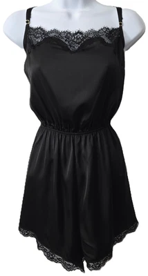 Abercrombie Fitch Satin Lingerie Romper M Jumper Pajama Lace Open Back Black - Image 1 of 4