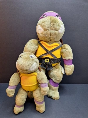 1989 TMNT Teenage Mutant Ninja Turtles Playmates Donatello 14" Plush + 6" Plush - Image 1 of 4