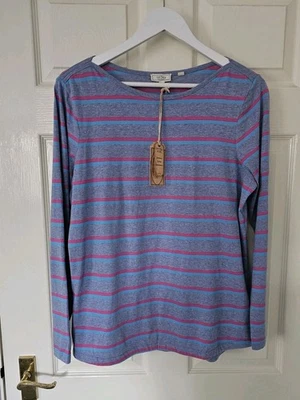 Fat Face Breton Top Long Sleeved Size 14 Soft Blue & Pink Stripe New With Tags  - Image 1 of 4