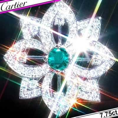 Pendientes CARTIER Diamantes Oro 18K Diamantes Esmeralda Colombiana Pendientes FLORES Largos Foto 1 de 4