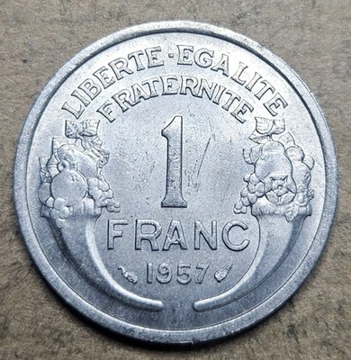 France 1 One Franc - 1957 - Aluminum Coin - KM 885a.1 - French - Great Condition - Image 1 of 2
