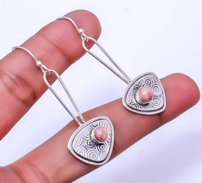 Rhodochrosite - Argentina Designer Handmade 925 Sterling Silver Earring 2.07"E54 - Image 1 of 4