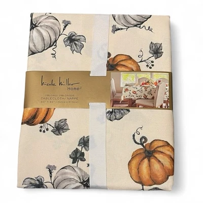 Nicole Miller Pumpkin Tablecloth 60x84 Fall Thanksgiving Neutral Farmhouse - Image 1 of 4