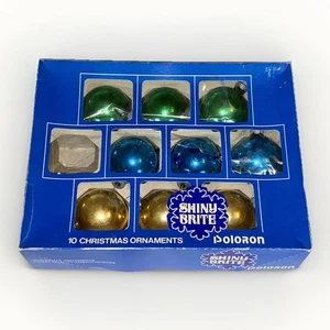 Shiny Brite Made in USA Green, Blue, Gold Glass Ornaments Original Box Of 12 VTG - Picture 1 of 16