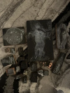 Vintage Letterpress Printing Blocks Lot Advertising Cartoon Ornamental Copper - Picture 1 of 16