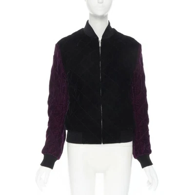 Chaqueta bomber acolchada SAINT LAURENT 2018 Teddy negra púrpura diamante EU44 XS Foto 1 de 4