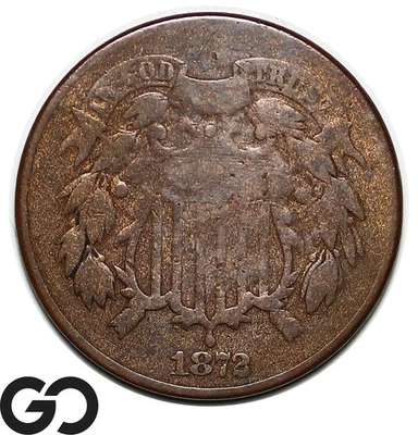 1872 Two Cent Piece, Very RARE Low Mintage Key Date, Just 65,000 Minted - Image 1 of 3