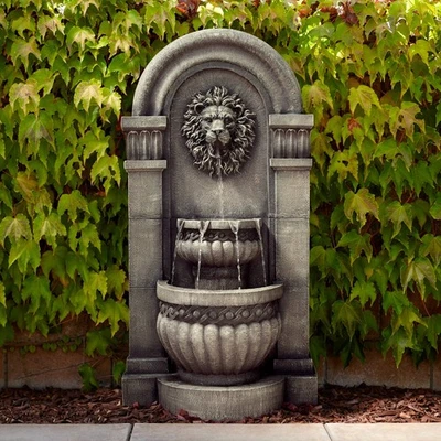 Roman Outdoor Floor Water Fountain with Light LED 50" 2-Tier Lion Face Garden - Image 1 of 4