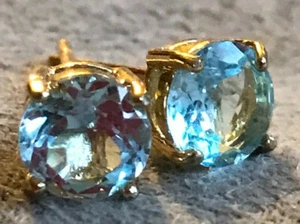 Topaz Earrings:  6mm Natural, Untreated, Excellent Brightness 14k Gold Plated - Bild 1 von 11