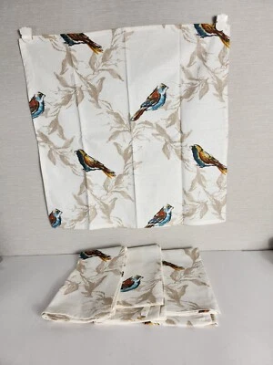 Threshold Set of 4 Cloth Napkins Cream Birds Leaves Blue Orange 20” Cotton New - Image 1 of 4