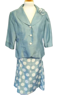 Traje Falda Lunares Azul Dana Kay 2 Piezas Iglesia, Oficina, Secretaria Talla 12 Foto 1 de 4