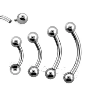 16G 14G Internally Threaded Surgical Steel Curved Barbell Eyebrow Ring - Picture 1 of 2