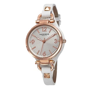 Women's Akribos XXIV AK761WTR Swiss Quartz Decorated Thin Leather Strap Watch - Picture 1 of 4