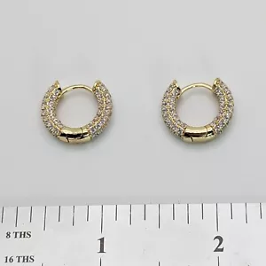 Small Gold Hoop Earrings with CZ diamonds for Women - Picture 1 of 1