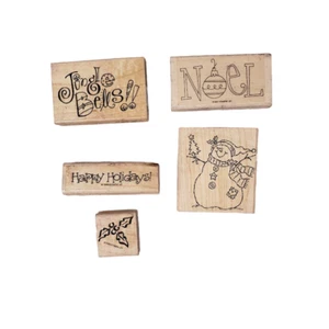 Christmas Holiday Rubber Stamps Lot Vintage Retired/Discontinued Wood Mounted - Picture 1 of 6