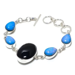 Black Onyx  Gemstone Handmade 925 Sterling Silver Jewelry Bracelet Sz 7-8" - Picture 1 of 1