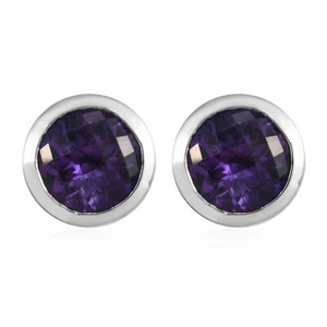 925 Sterling Silver Platinum Plated Amethyst Solitaire Stud Earrings Gift Ct 3.3 - Picture 1 of 6