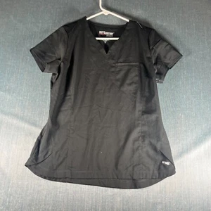 Grey's Anatomy Women Scrub Top Size M Black Stretch Short Sleeve V Neck Pullover - Picture 1 of 10
