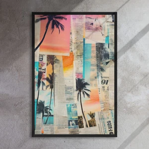 Beach newspaper collage 24x36 Framed Canvas Print - Picture 1 of 1