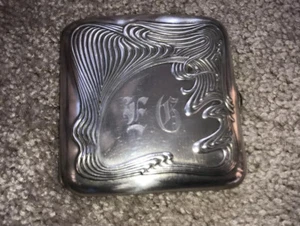 Antique Sterling Silver Cigarette Case With Jade Closure ART NOUVEAU - Picture 1 of 11