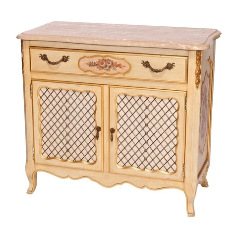 French Provincial Style Polychrome, Gilt &Marble Commode by Kozak Studios 20th C Cover
