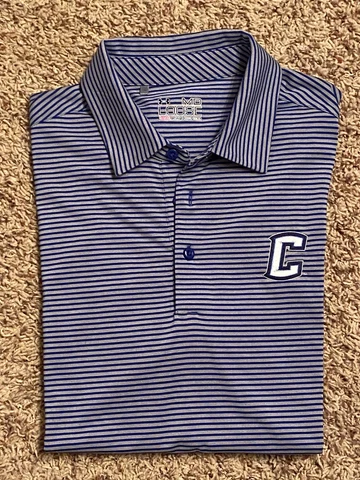 Creighton Blue Jays Under Armour Heat Gear Polo Sz M Blue&Gray Micro Stripe Cover