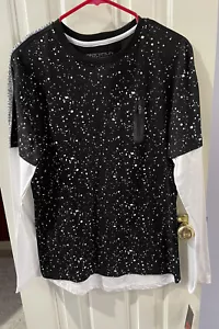 Distortion Long-sleeved T-shirt Mens Small Black White NWT - Picture 1 of 4