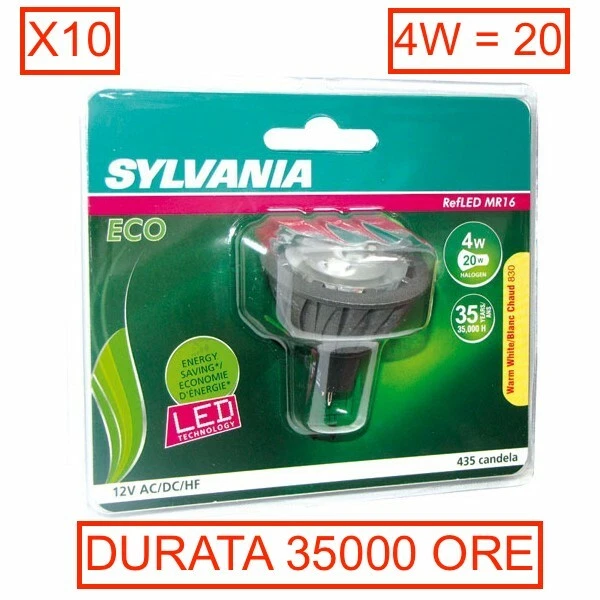Lot of 10 LED spotlights Sylvania GU5.3 GX5.3 4W=20W 35000H refLED MR16 - Image 1 of 3