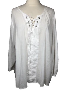 Lane Bryant Top Blouse Plus 26/28 White Peasant Gauze Boho Beach Cotton - Picture 1 of 9