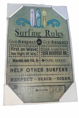Letrero de madera impreso para casa de playa decoración arte de pared REGLAS DE SURF 16"x10” VERANO FRESCO Foto 1 de 4