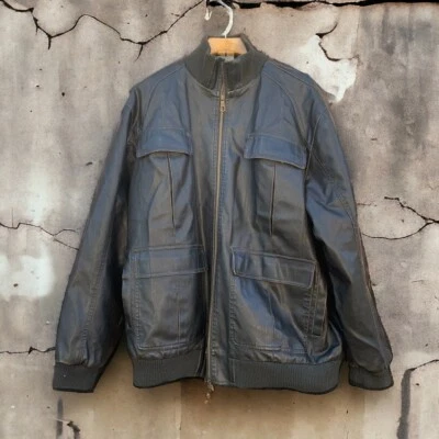 Chaqueta de bombardero Liberty Blues Jeans Co. de cuero sintético negra para hombre talla 2XL bolsillos Foto 1 de 4