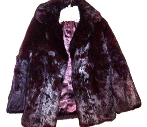 Stunning Vintage Genuine Fur Jacket Coat in Dark Burgundy Size Small - Picture 1 of 22